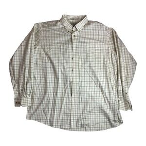 LL Bean Shirt Mens XL Button Up Cream Long Sleeve Camp Plaid Wrinkle Resistant